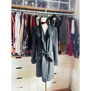 Gorgeous Lafayette 148 Grey Knit Wrap Trench Coat Jacket Belted Size Large